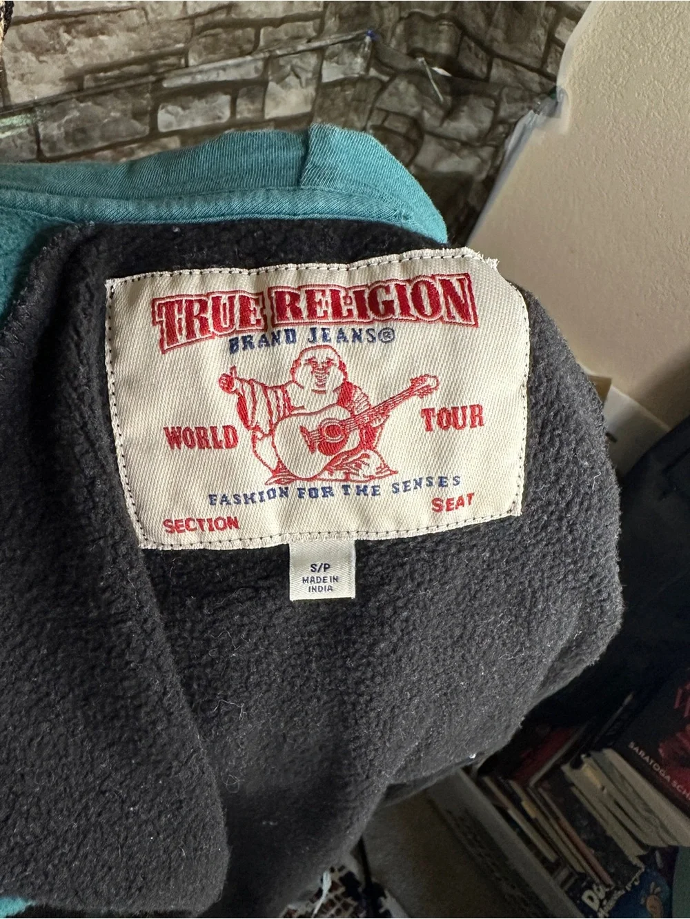 True Religion Teal and Black Zip-Up Hoodie
